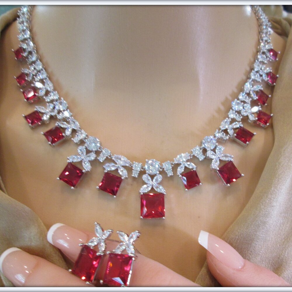 Ruby Gemstone Squar Cut Ladies Delicate Necklace … - image 6